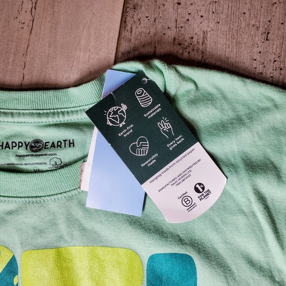 NWT Happy Earth Apparel Protect The Planet T-Shirt Size XL Jade Green - Picture 10 of 16